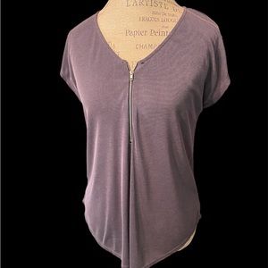 Purple zip short sleeve blouse